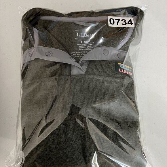 LL Bean Womens L Olive Green Snap Up Fleece Jacket Pullover Long Sleeve Sweater - Picture 15 of 16